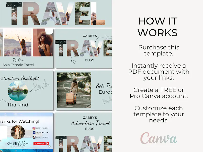 YouTube Branding Kit for Travel Vloggers, YouTube Banner Template Canva, YouTube Thumbnail Template, YouTube Channel Kit, Youtube Template - Image 5